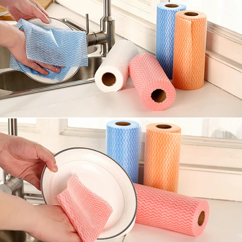 Disposable Cleaning Towels Kitchen Dish Cloths Dish Rags Non Woven Fabric Handy Wipes Household 50 Sheet/Roll