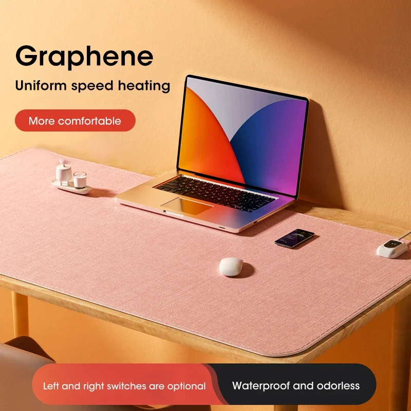 

Large 80x33cm Electric Heated Desk Mat with Left Digital Display Warm Hands Keyboard Mouse for Home Office Light Grey
