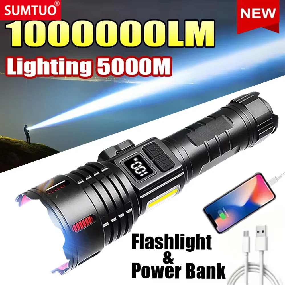 

2025 Most Powerful Flashlight Super Bright Rechargeable Led Torch 1000000LM Long RangeTactical Flashlights With Magnet Lantern