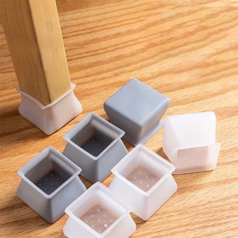 1/4PCS Square Silicone Chair Leg Caps Damper Non-slip Durable Feet Pads Floor Protector White Grey Brown Useful Chair Leg Pad