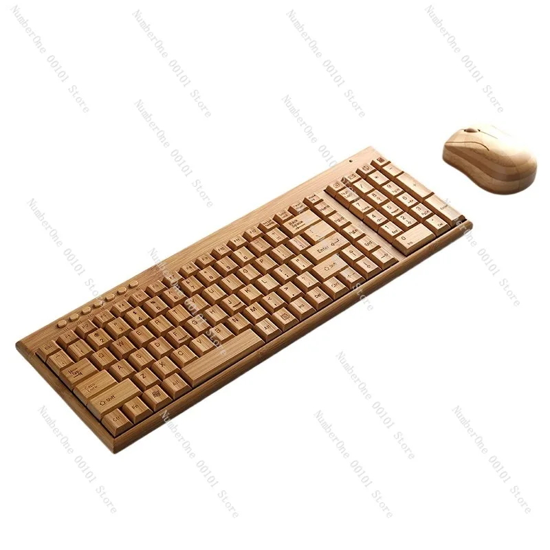 Natural Bamboo Wireless Keyboard and Mouse Combo 2.4G USB Receiver Dual Zone 201 Set Eco Friendly Wooden Keyboard Bamboo Mouse