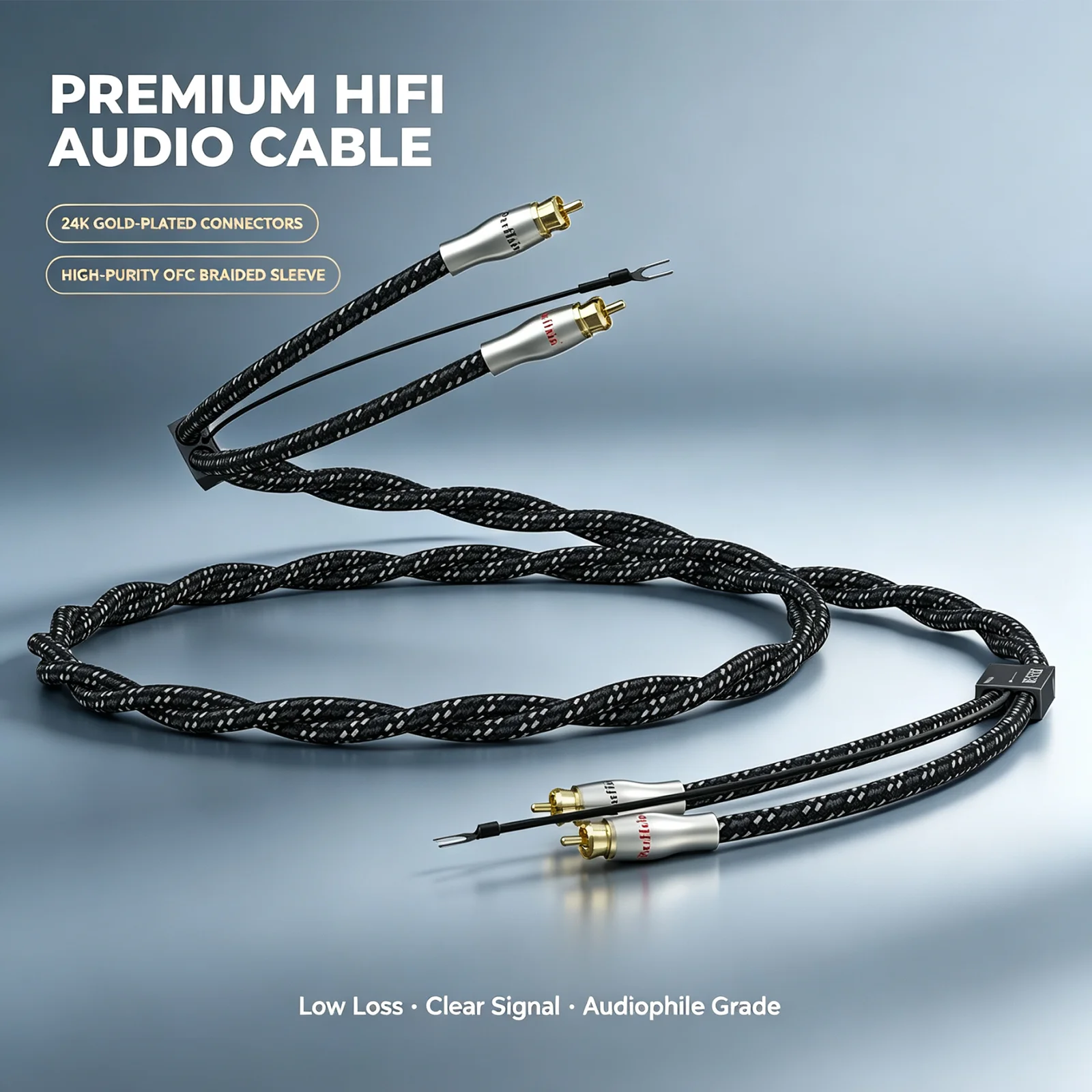 Turntable Dual RCA Stereo Cable with Ground Wire, Preffair OFC Gold Plated Cable for Record Player Phono Preamp Amplifier