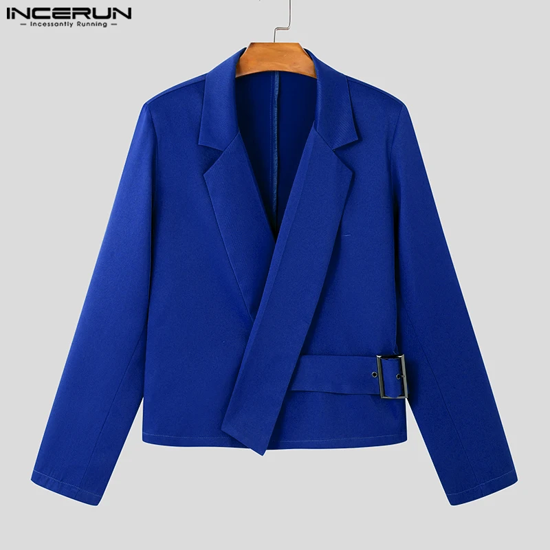 Incerun casual manga longa ternos casacos masculinos desconstrução elegante blazer lapela gola sólida jaquetas de deslocamento fivela de metal casacos