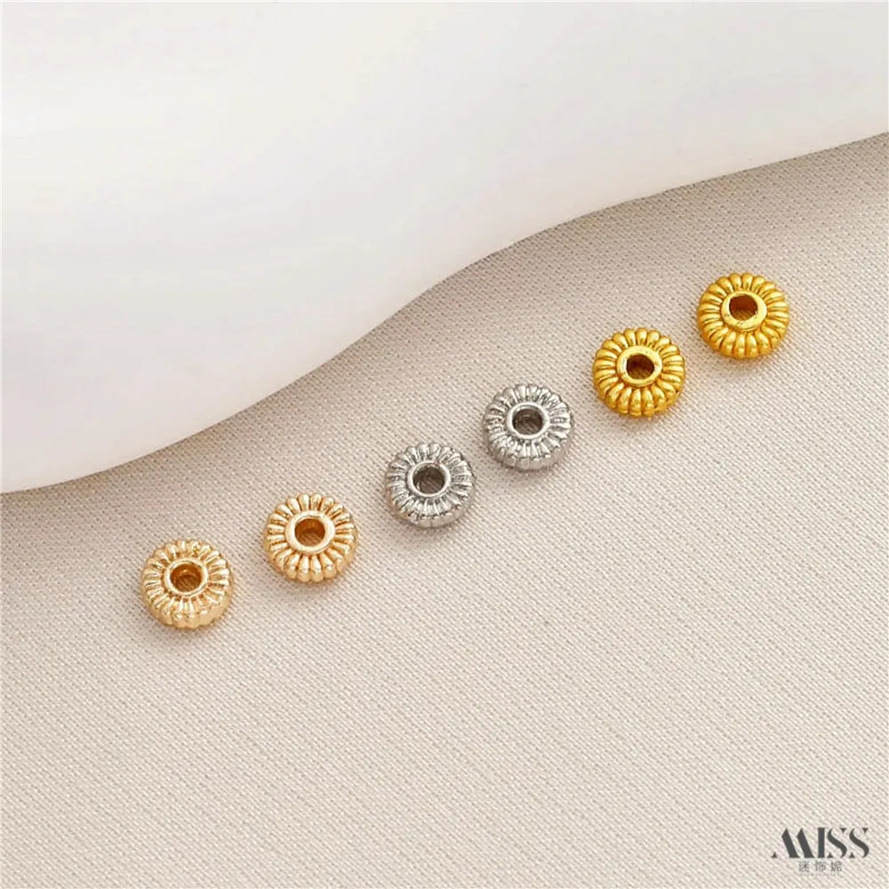 14K Gold-wrapped Color Chrysanthemum-shaped Flat Lantern Beads Wheel Beads Spacer DIY Bracelet Necklace Beaded Accessories