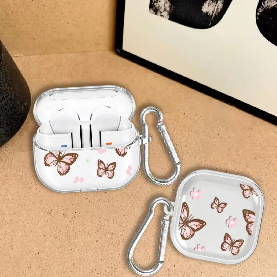 Butterfly And Flower Print Clear Earphone Cases Cover Case For Samsung Galaxy Buds 3Pro 4Pro 4 Pro 3 FE 2 Live view 5