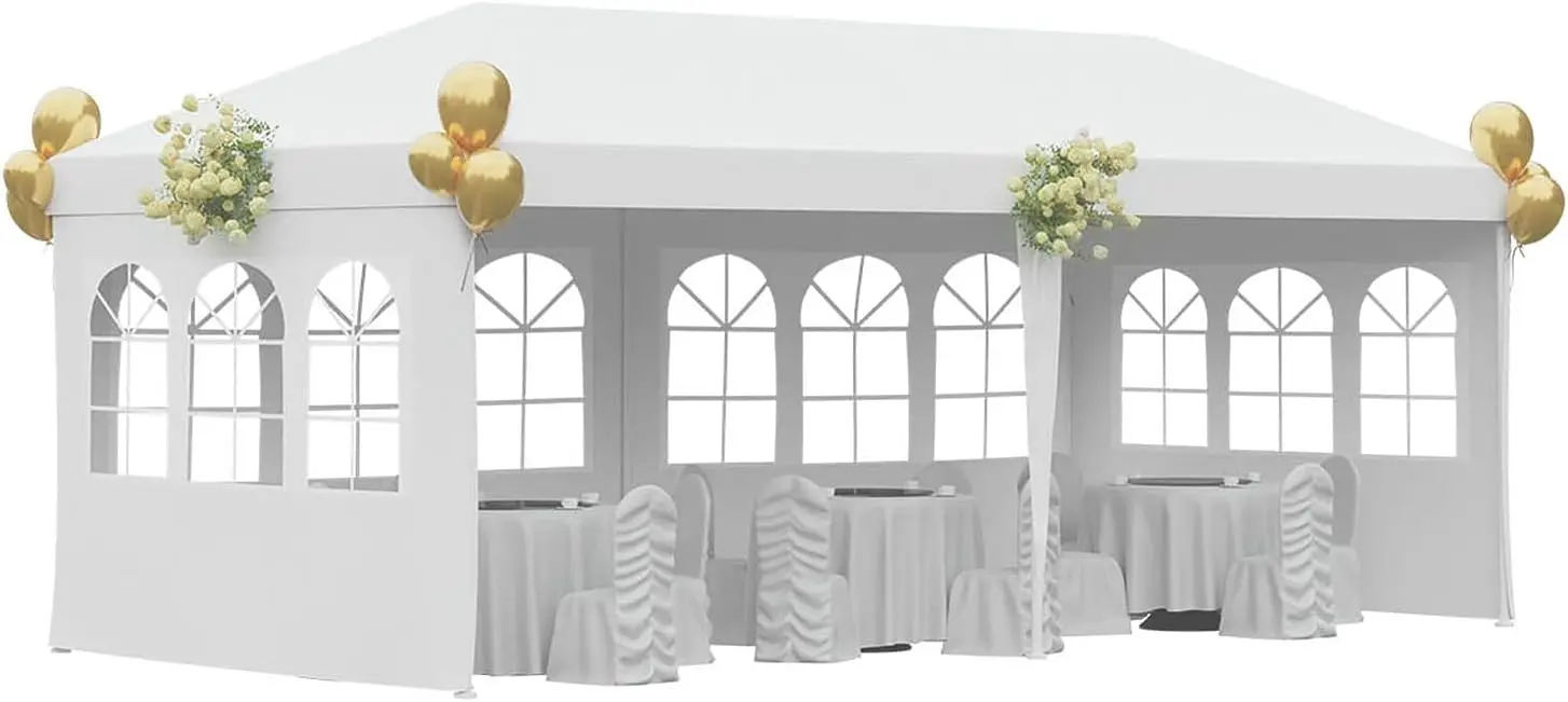 10x20 Outdoor Gazebo Wedding Party Tent Canopy Tent with 4 Removable Sidewalls,White