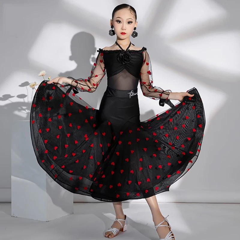 High-end Round Polka Dot Patchwork Yarn One Collar Lace Latin Dancewear Modern Stage Performance Training Outfit Costume