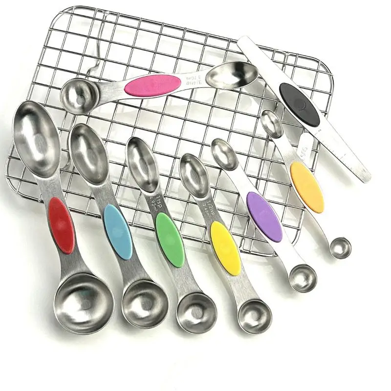 8Pcs Measuring Spoons Magnetic Measuring Spoons Dual Sided Stainless Steel Measuring Spoon Stackable Nesting Tablespoon Teaspoon