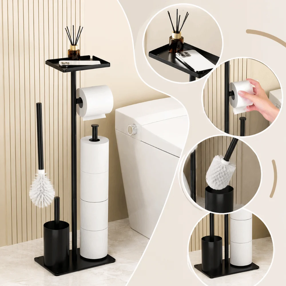

With Tray Floor Standing Toilet Paper Holder Removable Stainless Steel Bathroom Storage Rack Rustproof Space Saving