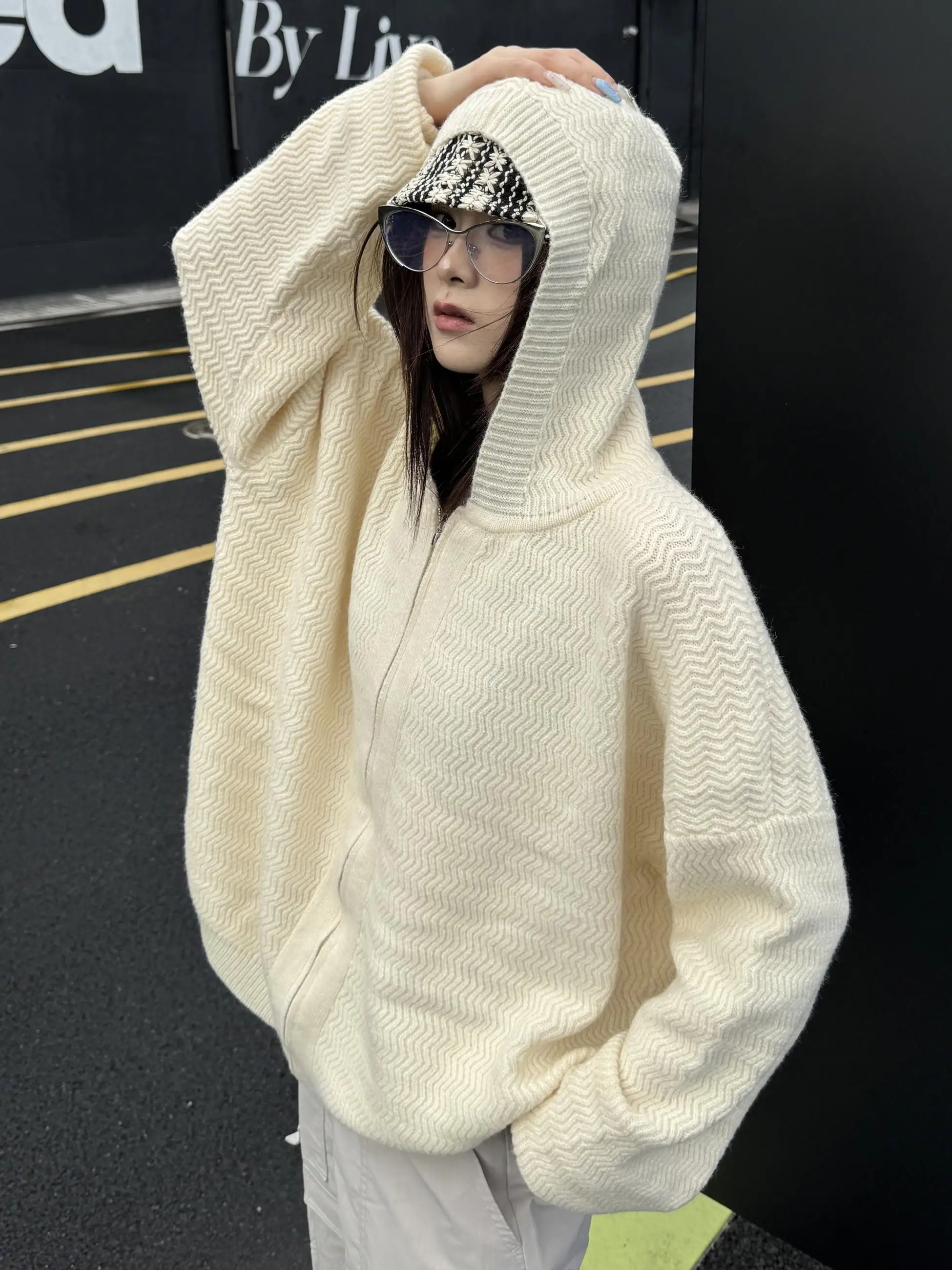 

Худи TAELE plus American Mixed с молнией, свободного кроя, повседневное, в стиле «ленивый шик», однотонное, вязаное, в уличном стиле, свободного кроя