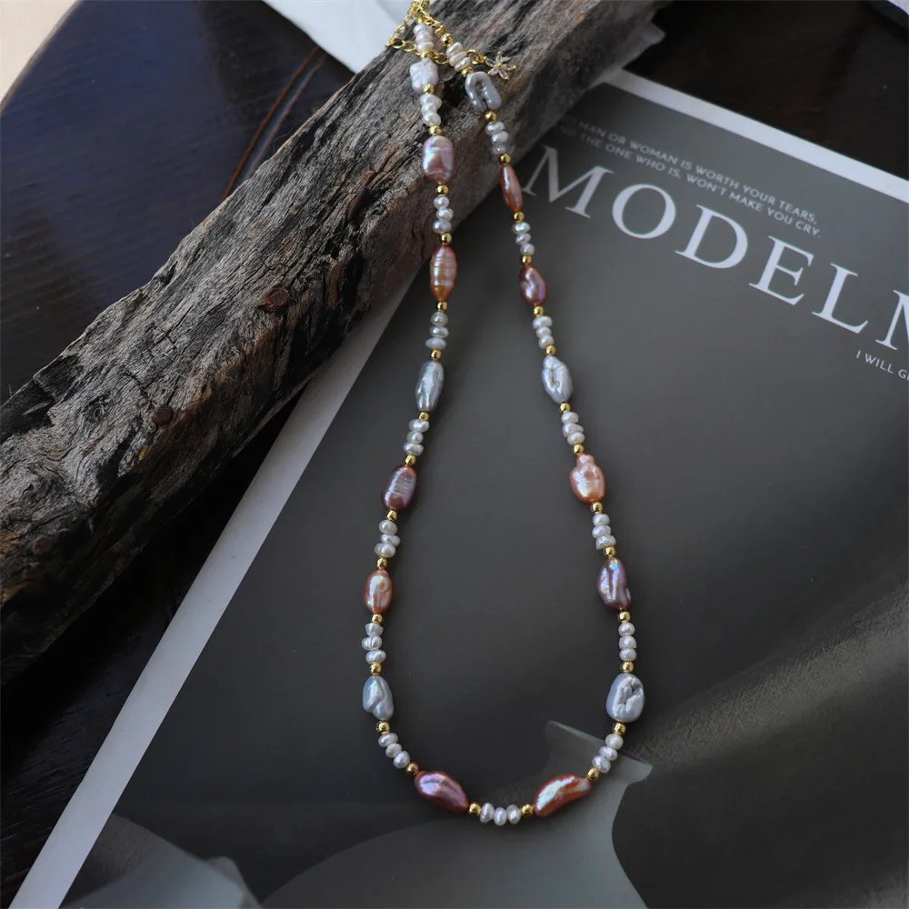 Special-shaped Baroque Pearl Color Natural Freshwater Pearl Necklace Light Luxury Jewelry Niche Design Clavicle Chain for Women