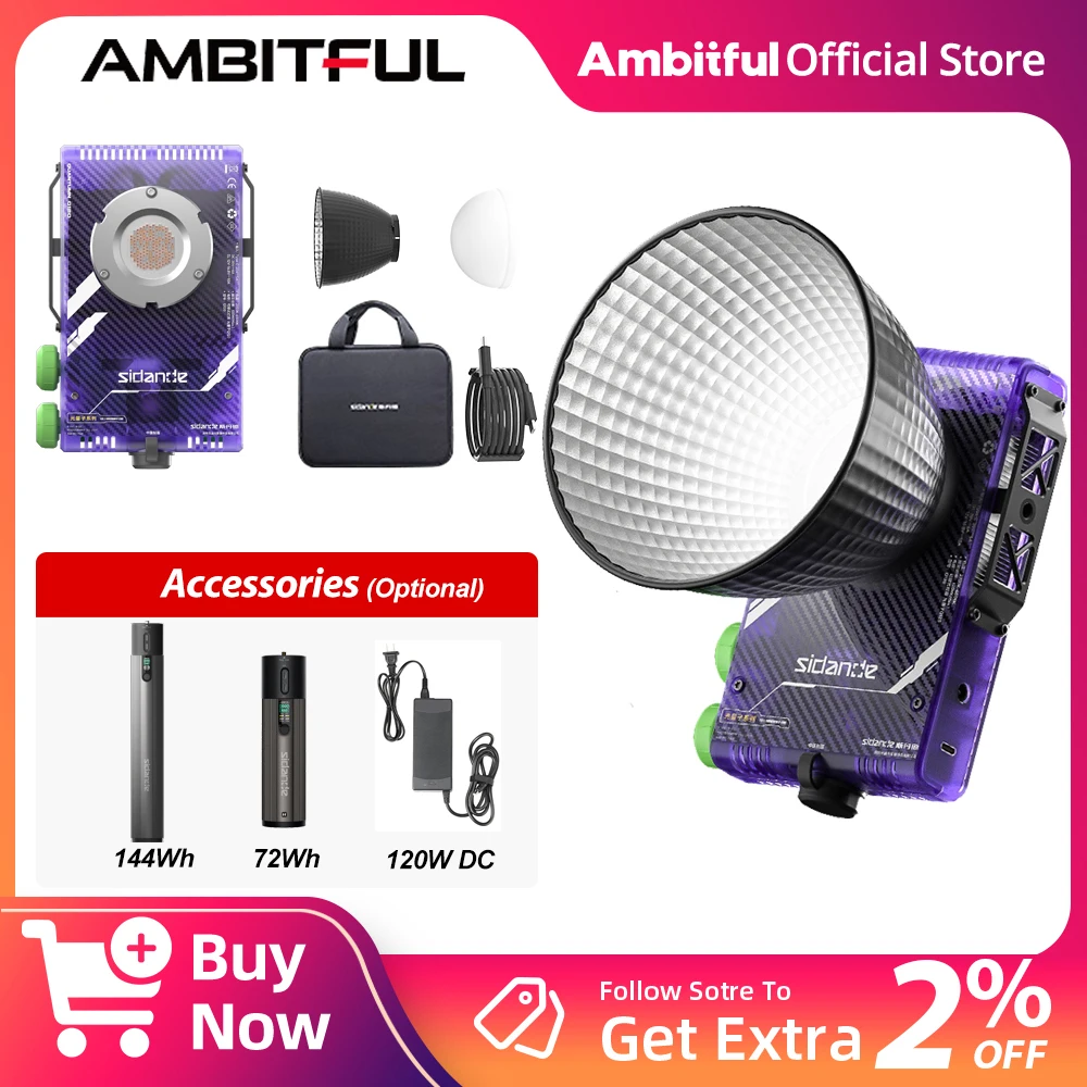 SIDANDE Q120 Portable BI-Color Live Streaming LED Fill Light 144Wh/72Wh Battery APP-Controlled Spotlight 120W DC Adapter