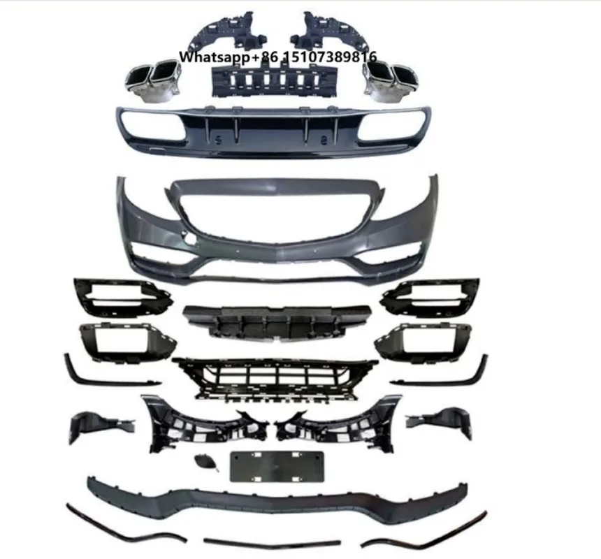 W205 2019-Upgrade to C63 AM Body Kit Front Bumper Rear Diffuser LED Taillight GT Diamond Grille Exhaust Tips for Ben C-Class