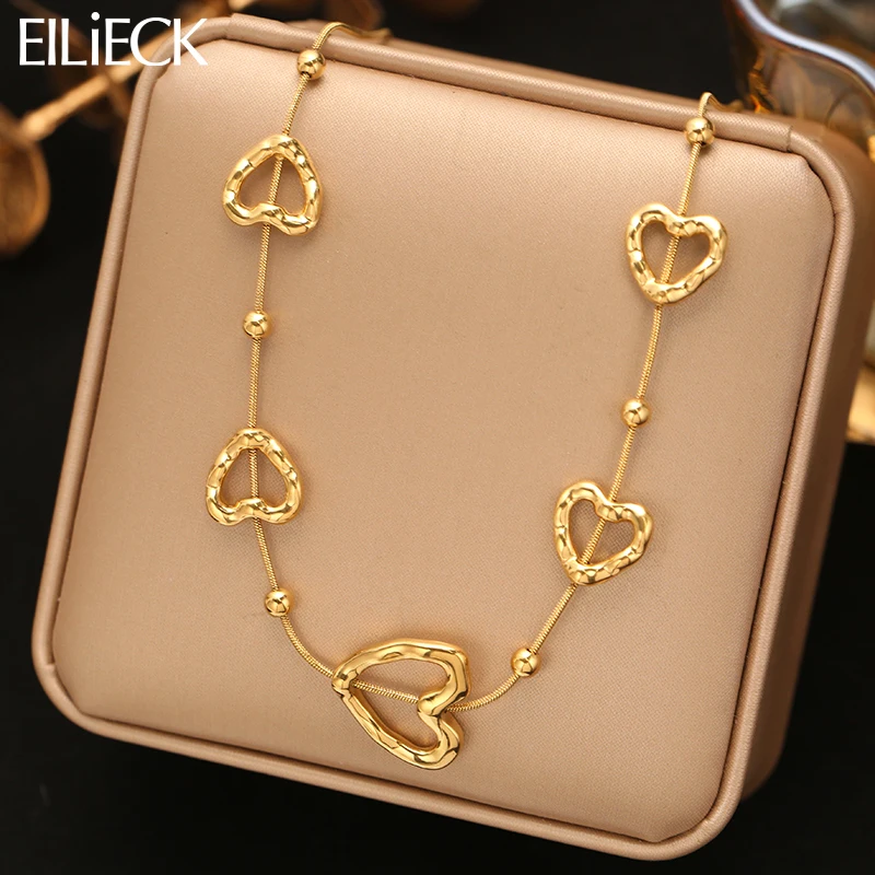 EILIECK Edelstahl-Halskette in Goldfarbe, hohle herzförmige Kette für Damen, trendige wasserdichte Halskette, Schmuck, Geschenk