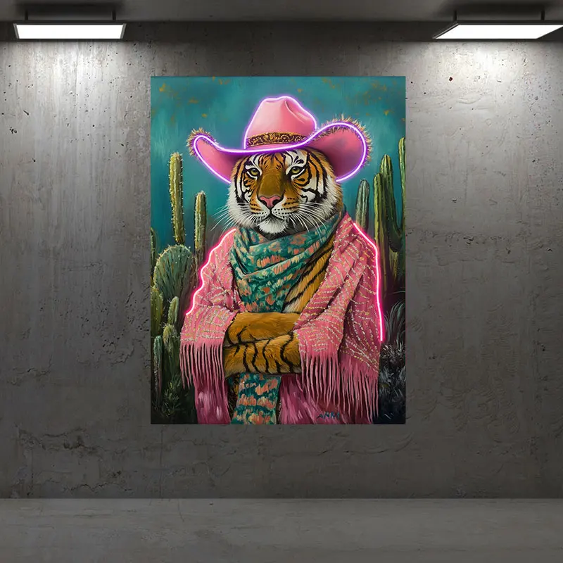 Cowboy Tiger Neon Sign, Cool LED Light, Western Cowboy Neon Light, Sinal de néon LED personalizado, Presente personalizado para crianças
