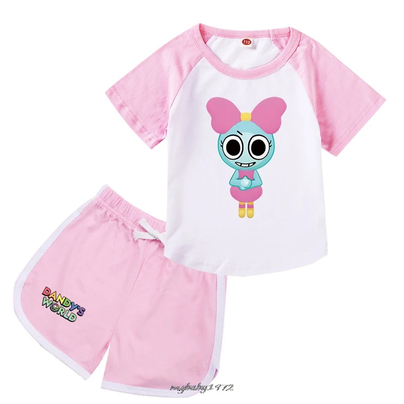 New Dandys World Sets Cosplay Costume Kids Clothes Baby Girls Short Sleeve T-shirt Shorts 2pcs Set Boys Outfits Birthday Gift