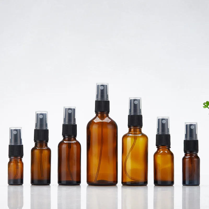 5PCS 5/10/15/20/50/100ml Amber Glass Spray Bottle Essential Oil Atomiser Cosmetic Dispensing Container Portable Travel Bottle