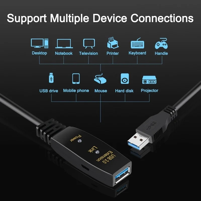 تمديد USB 3.0 كابل نشط 5 متر 10 متر 20 متر مع مكبر للصوت USB 3.0 نوع A ذكر إلى أنثى USB 3.0 موسع مكرر كابل الحبل