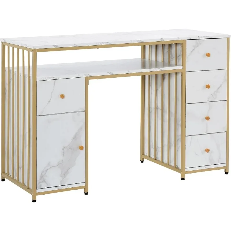 

Стол для ногтей со шкафом для хранения, маникюрный стол с 5 ящиками для хранения косметики, домашняя рабочая станция для салона красоты, спа с металлическим каркасом