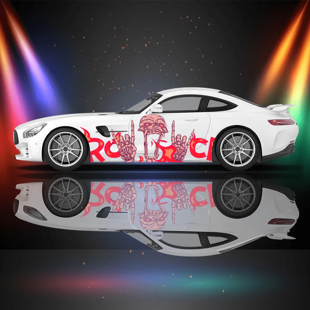 Skull Flame Skull Alphabet Car Side Sticker Decor,PVC Waterproof Scratch Resistant Decal,Car Protection,Auto Accessories Gift