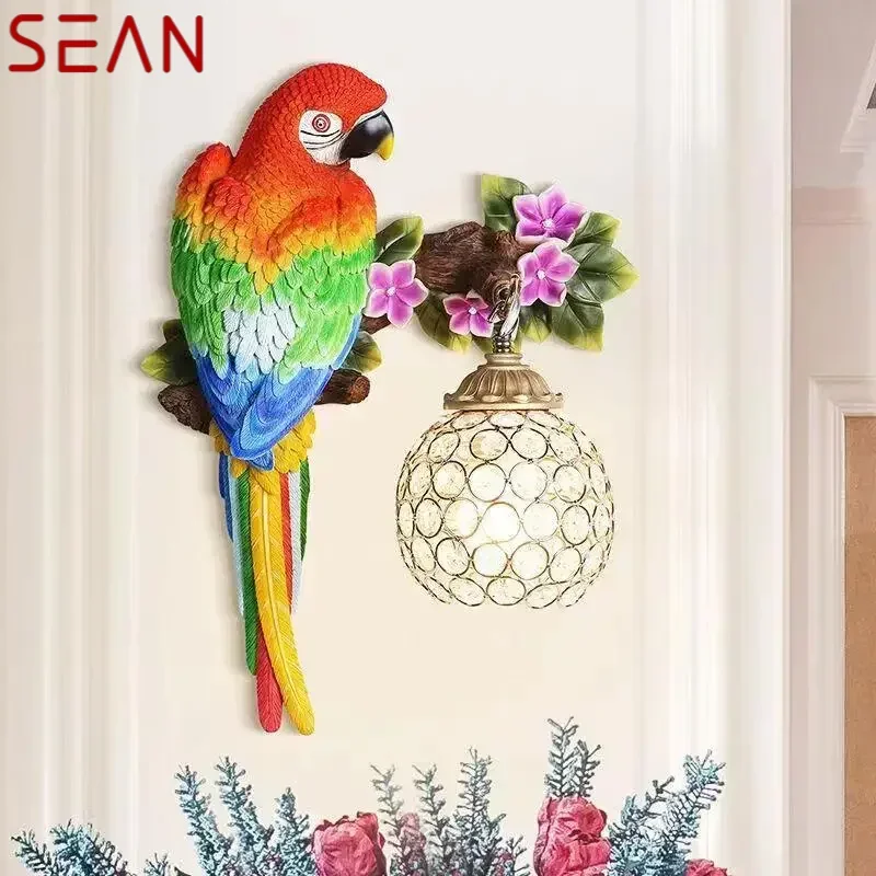 SEAN Modern Parrot Wall Lamp LED Indoor Creative Lifelike Resin Sconce Light for Home Living Room Corridor Decor