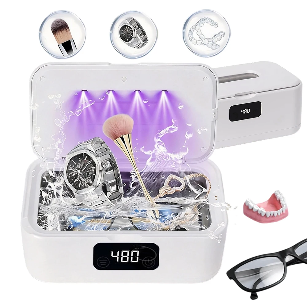 Nettoyeur à ultrasons avec stérilisation ultraviolette, capacité de 800 ml, pour lunettes, bijoux, montres, prothèses dentaires