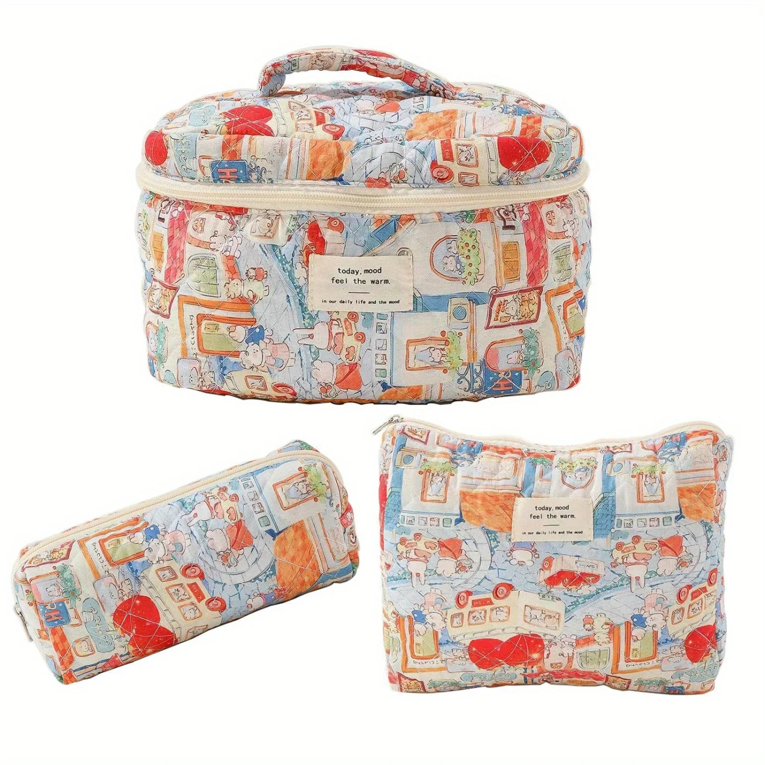 

3 Pack Classic Pattern Makeup Bag Set, Zipper Lightweight Toiletry Wash Bags For Women's Outdoor Trip