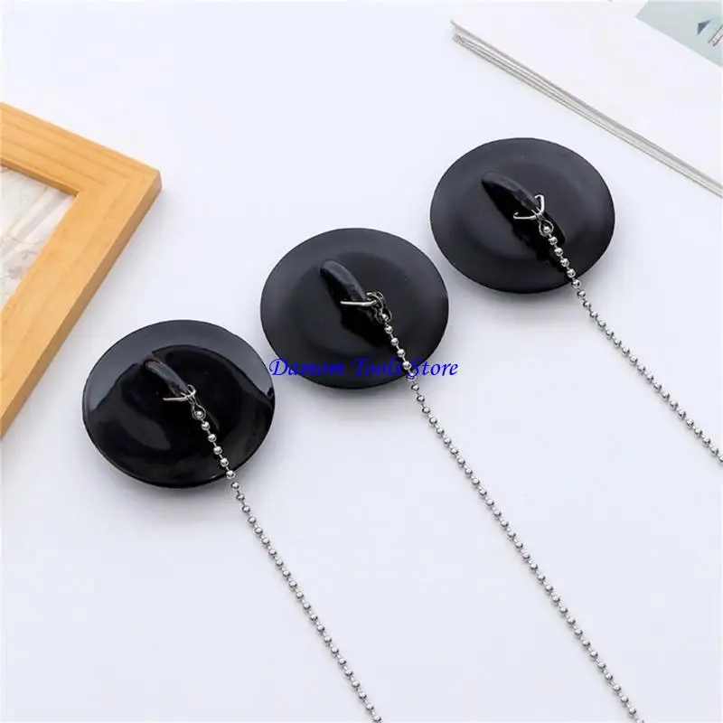 

57BE Bathroom Sink Bathtub Drain Stopper with Chain Rubber Bath Plug Leakproof
