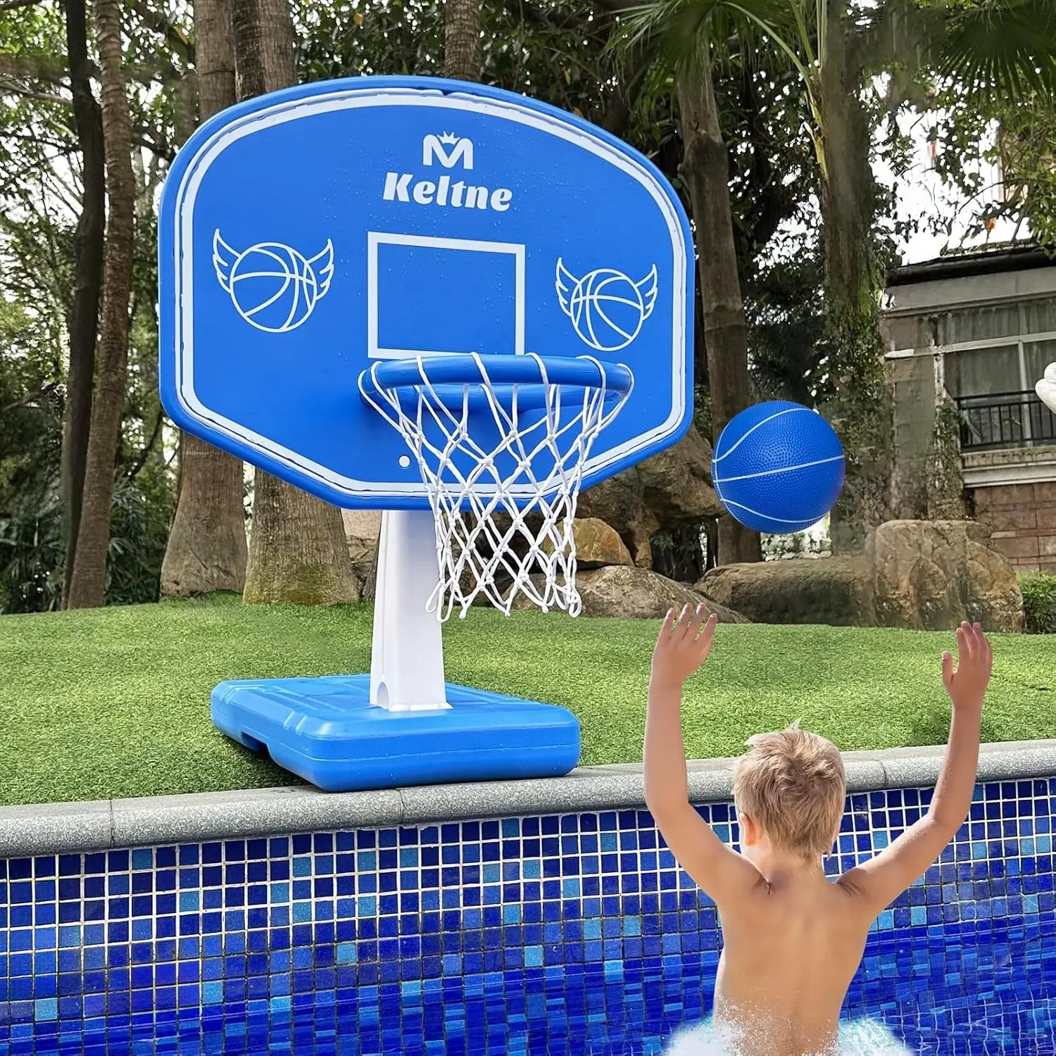 Large Swimming Pool Basketball Hoop with Extended Sturdy Base, Perfect for Poolside Basketball Games, Includes 2 Balls and Pump, Fun Water Activity for Kids and Adults, Summer Outdoor Entertainment