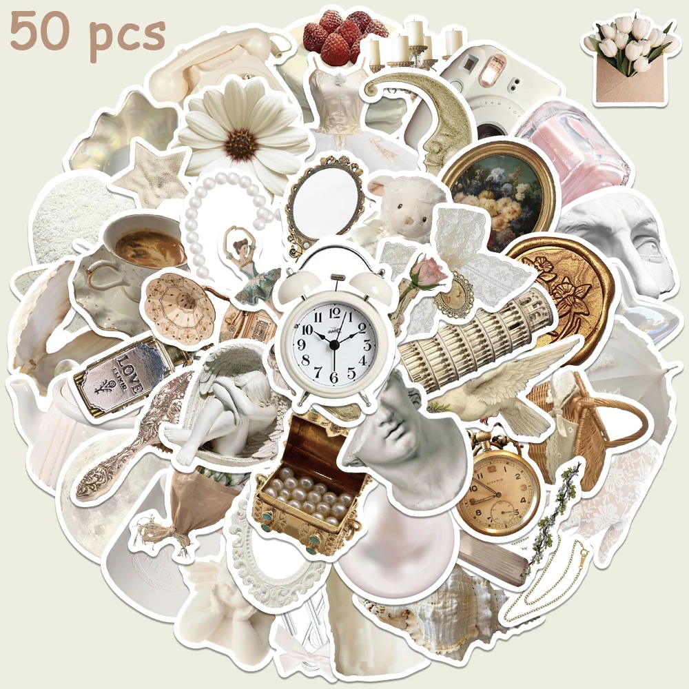 50pcs White Gentle Ins Style Sticker Fashion Cool Decal For Diary Phone Laptop Luggage Guitar Skateboard iPad DIY Sticker Gift