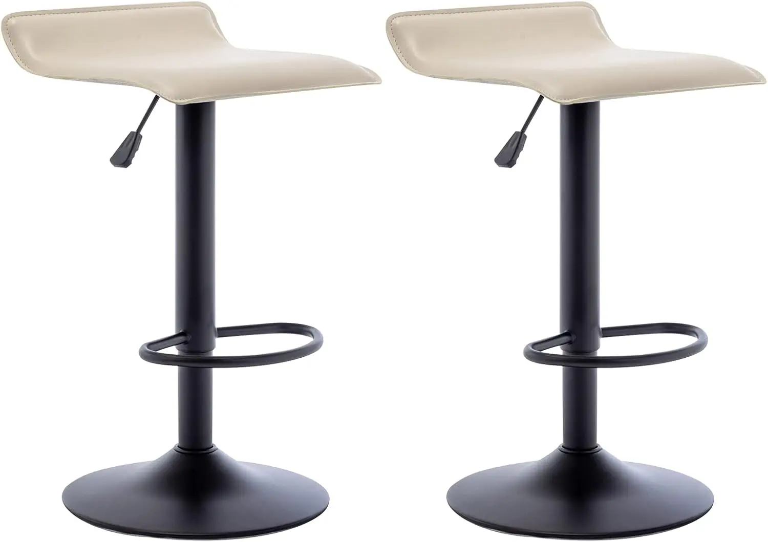 Ajustável PU Leather Airlift Barstools, Backless Cozinha Counter Altura Cadeira, Modern Swivel, Sala de jantar, Preto