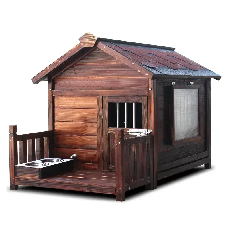 Large solid wood kennel carbonized outdoor rain-proof outdoor four-season general summer large dog cage villa