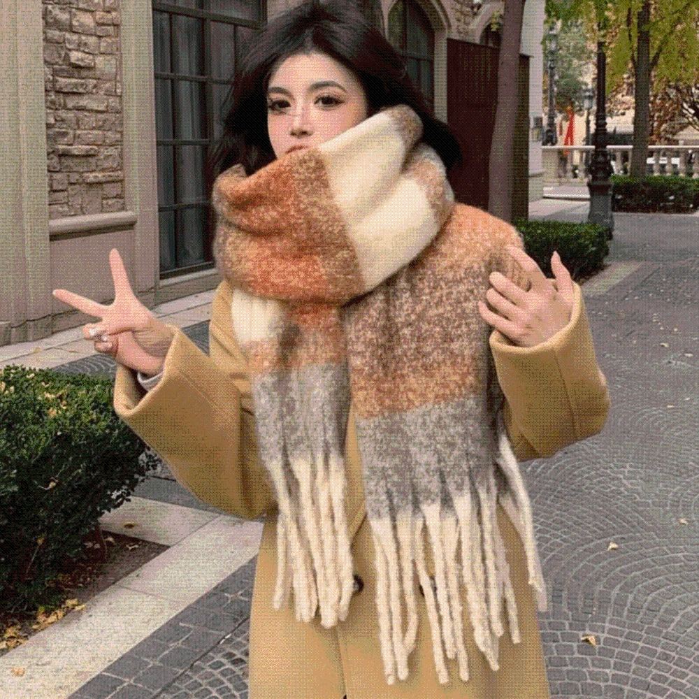 Chunky Neckwear Thick Winter Scarves Soft Windproof Tassel Shawls Washable Thermal Plaid Mufflers Women / Men
