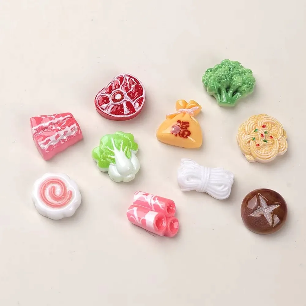 10pcs Mini Hot Pot Food Set Beef Rolls Napa Cabbage Noodles Resin Miniature Food Models DIY Kitchen Scene Accessories Decoration