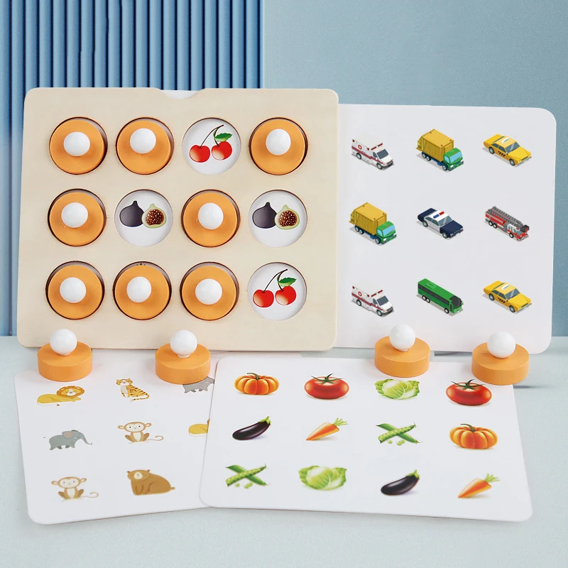 [JT] 1Set Montessori Memory Match Schaakspel 3D Puzzels Houten Vroege Educatieve Familie Interactie Spel Speelgoed Voor kinderen Kid