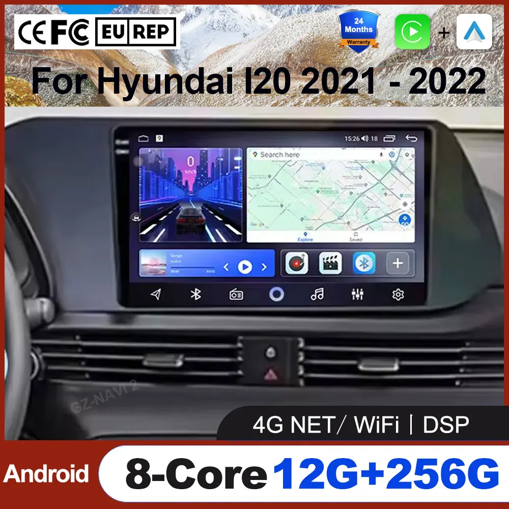 Carplay 4G WIFI For Hyundai I20 2021 - 2022 Video Player Android 16 Auto Car Radio GPS Navigation Multimedia Stereo SWC DSP Fan