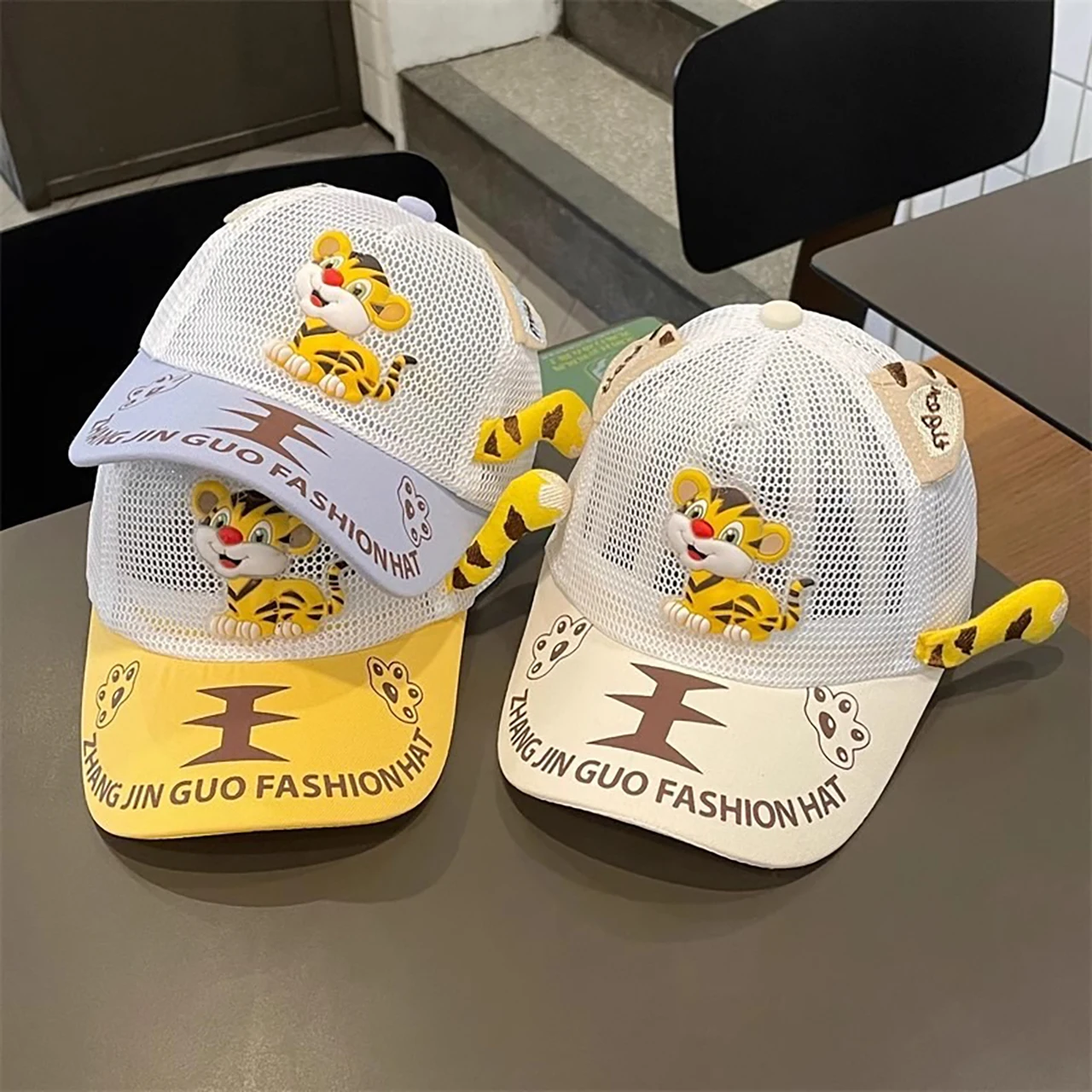 

2-6Year Kids Mesh Baseball Cap Boys Girls Summer Sun Hat Cute Tiger Children Duckbill Caps Cartoon Children Duck Tongue Hats