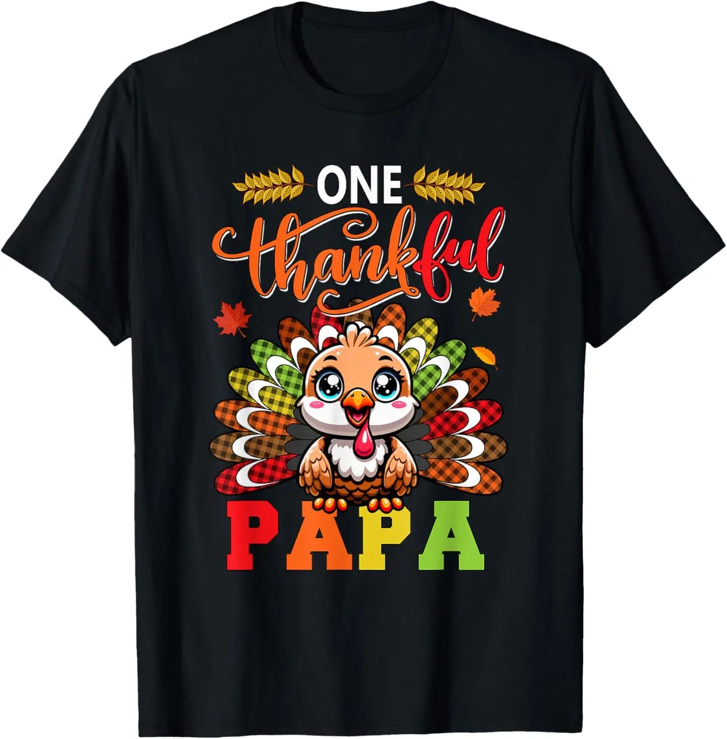

One Thankful Papa Thanksgiving Family Team Funny Turkey T-Shirt