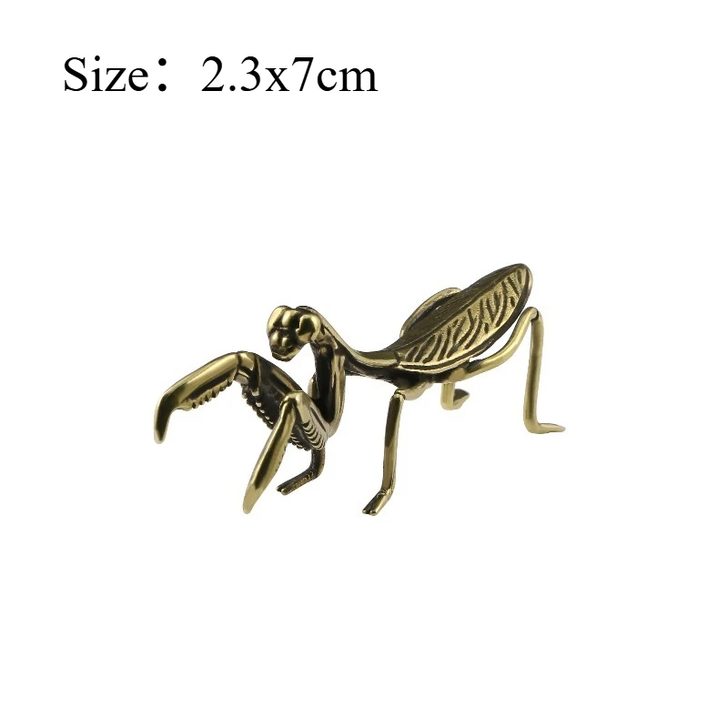 1 PC Solid Brass Carved Cute Mantis Handheld Piece Ornament Tea Pet Desk Auto Decor Collectible Vintage Copper Craft Accessory