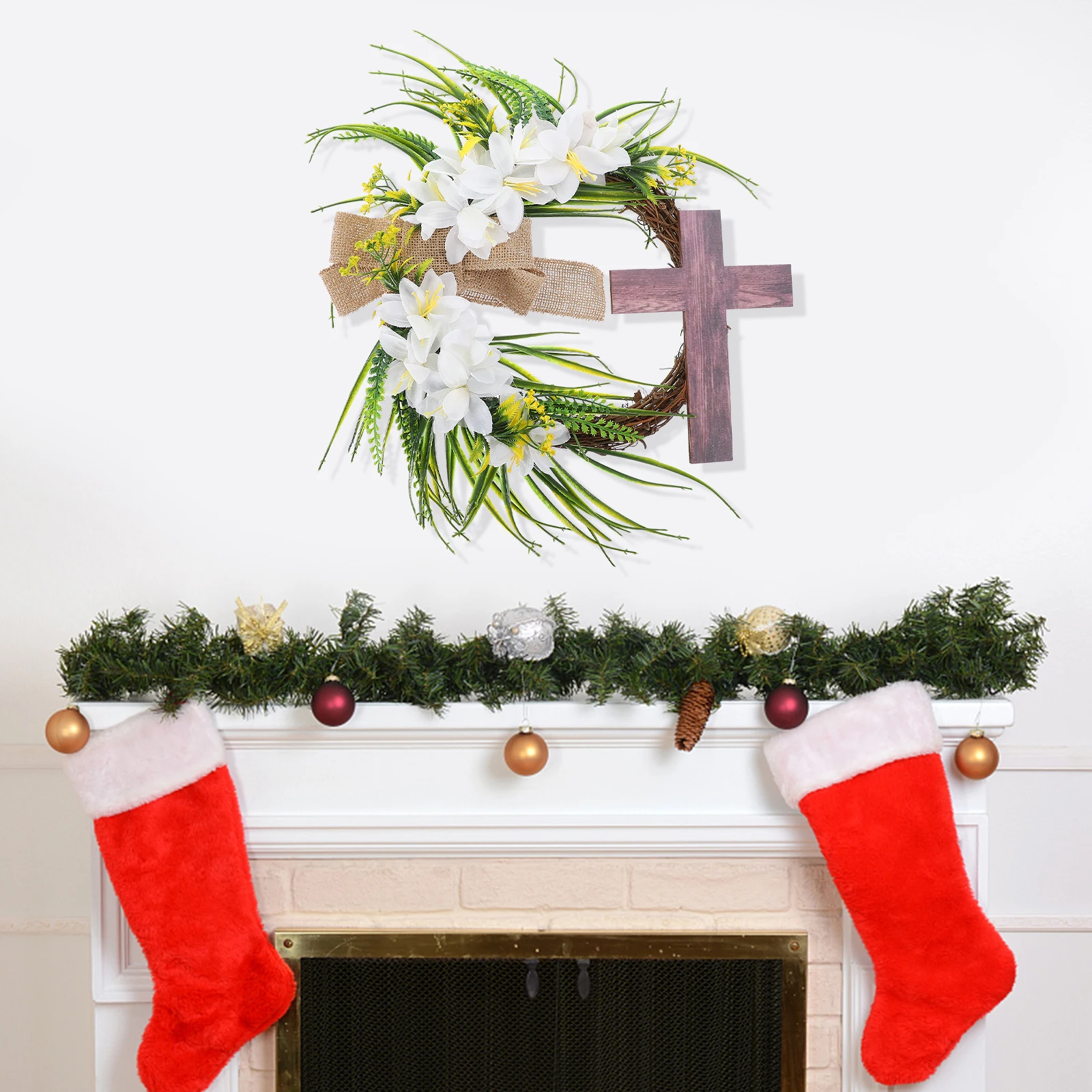 

40CM Wooden Wreath Cross Garland Decoration for Door Wall Tree Unique Design Festive nament Christmas Holiday Decor