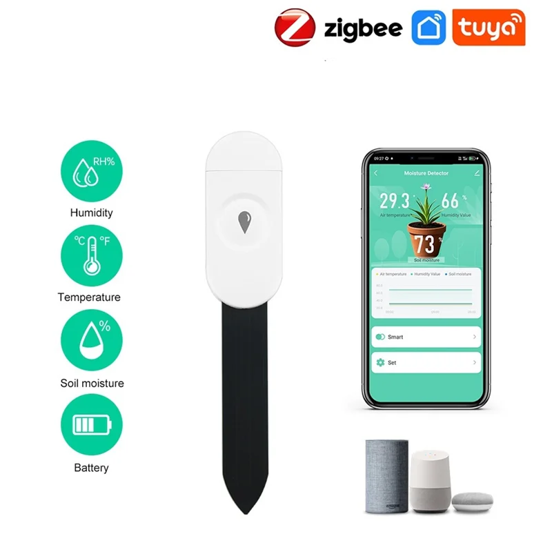 

【Горячие товары】Zigbee датчик влажности почвы 4 шт. садовый тестер температуры и влажности автоматический детектор орошения для Alexa/