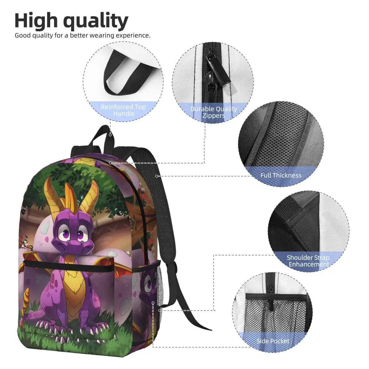 Spyro Pattern Backpack Student BookBag Kids School Bag Laptop Shoulder Bags for Men Women