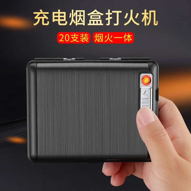 Portable Zinc Alloy Ultra-thin Split Cigarette Case Tungsten Electronic Cigarette Lighter 20 Pieces Men\'s Storage Box Business