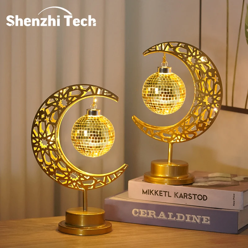

Светодиодный декоративный светильник на батарейках, настольная лампа с лунным шаром, праздничное атмосферное освещение для Рамадана, Ид аль-фитр, подарки, домашний декор