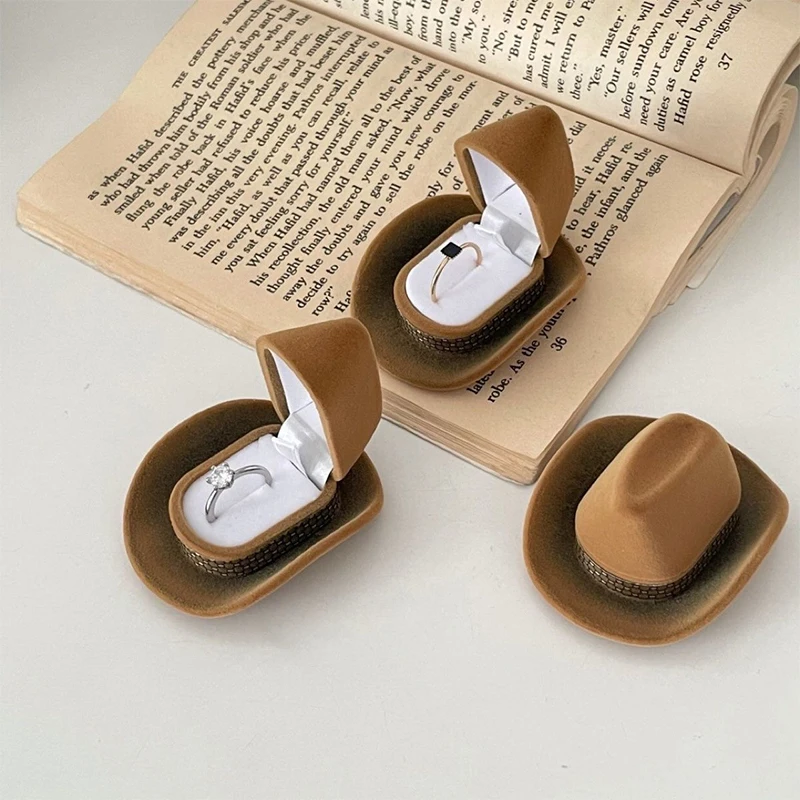 New Cowboy Hat Jewelry Box Velvet Ring Box Funny Organizer Jewelry Stand Holder Valentine's Day Surprise Proposal Gift Box