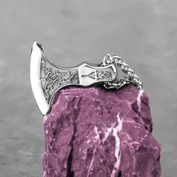 Stainless Steel Vikings Rune Axe Necklace Men's Nordic Fashion Thor's Hammer Pendant Necklace Punk Amulet Jewelry Wholesale Gift