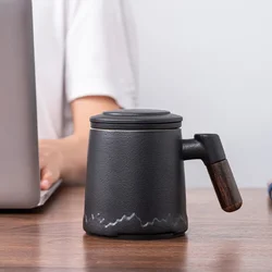 Tea and Water Separation Tea Cup, Ceramic Cups, Good-looking Office Mug with Lid, Band Lid, Portable Handle, Business Gift Box