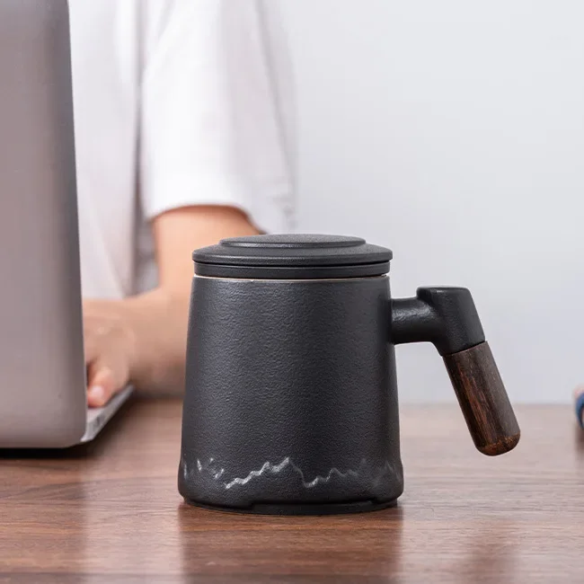 Tea and Water Separation Tea Cup, Ceramic Cups, Good-looking Office Mug with Lid, Band Lid, Portable Handle, Business Gift Box