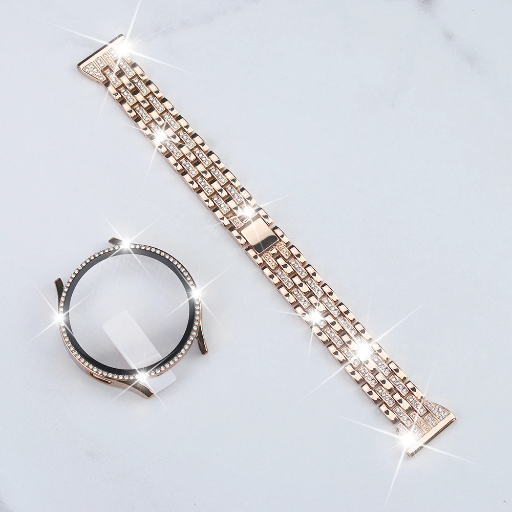 Metal Strap+Case for Samsung Galaxy Watch 4 5 6 40mm 44mm Band Woman Stainless Steel Diamond Shining Bracelet Cover Accessories