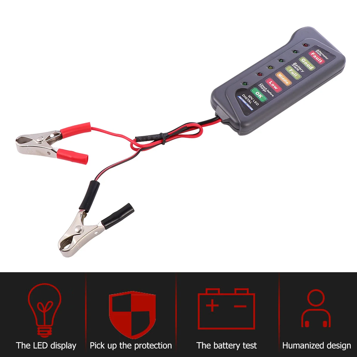 

Tester Black Durable Smart LED Indicator Vehicle Analyzer Quick Charging Status Intelligent Security